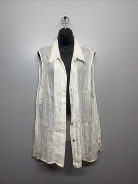 Edward Woman 100% Irish Linen White Textured Button Tunic Top